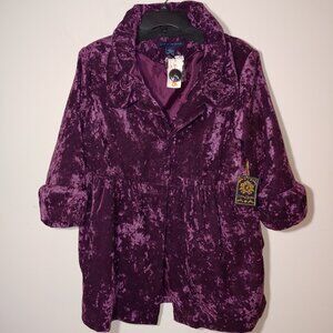 NWT Ashley Judd Berry Purple Crushed Velvet 3/4 Balloon Sleeves Jacket Sz L